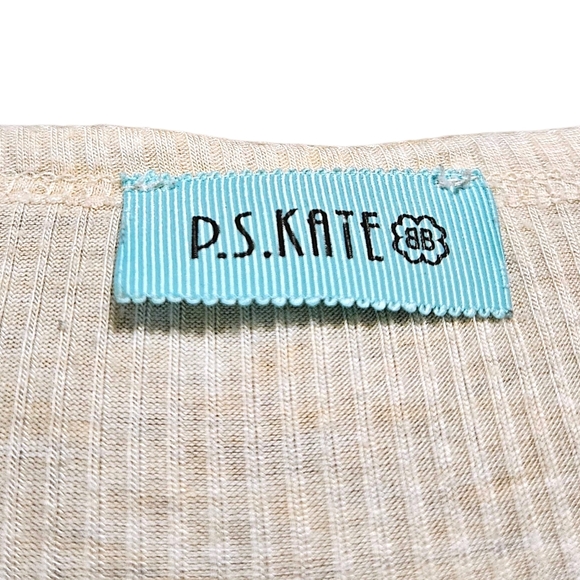 P.S. Kate Henley Tank Top M Beige Ribbed Knit Button Front Cottagecore Layering - Picture 5 of 9